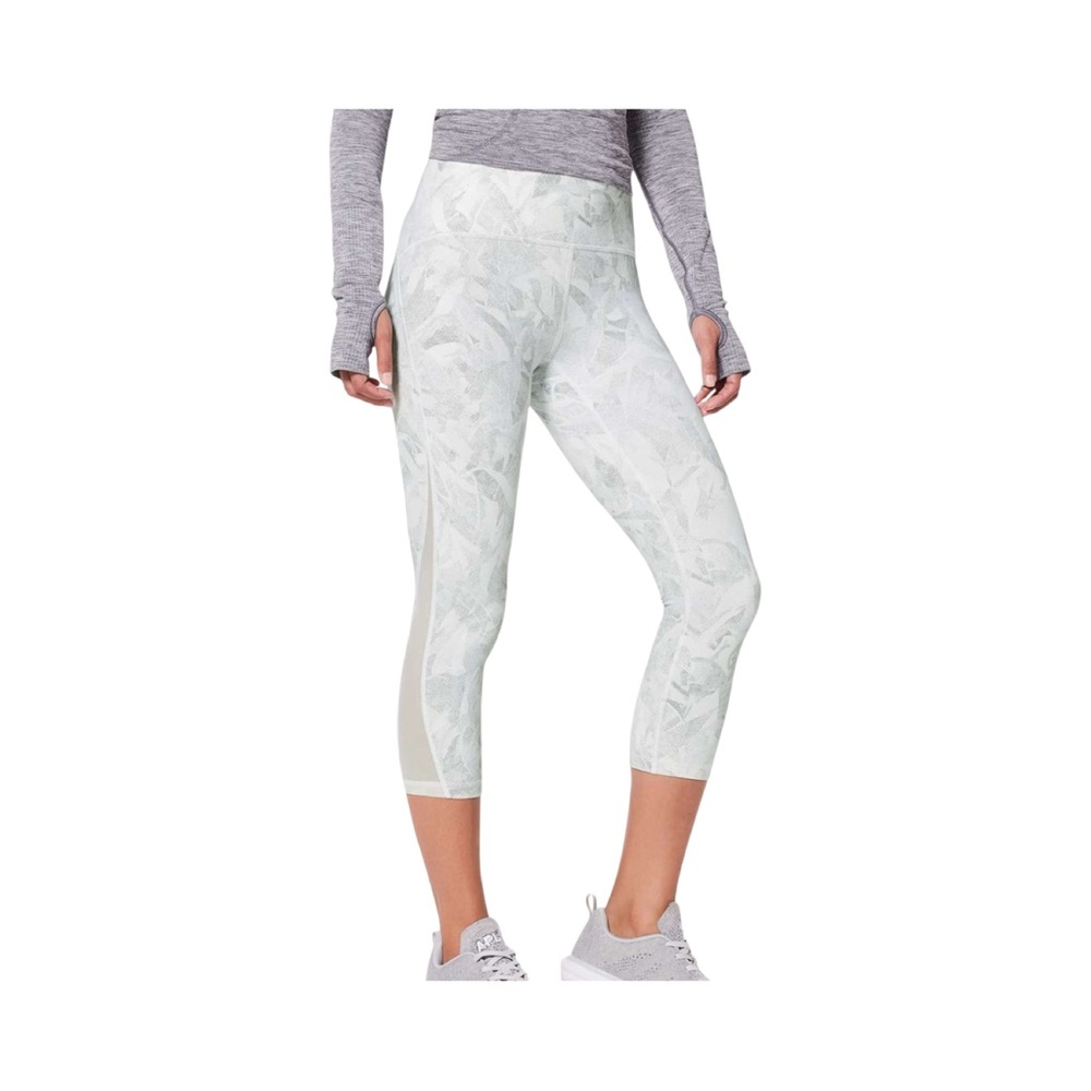 Lululemon Train Times Crop 21” Jasmine White Multi Luxtreme Mesh Size 8